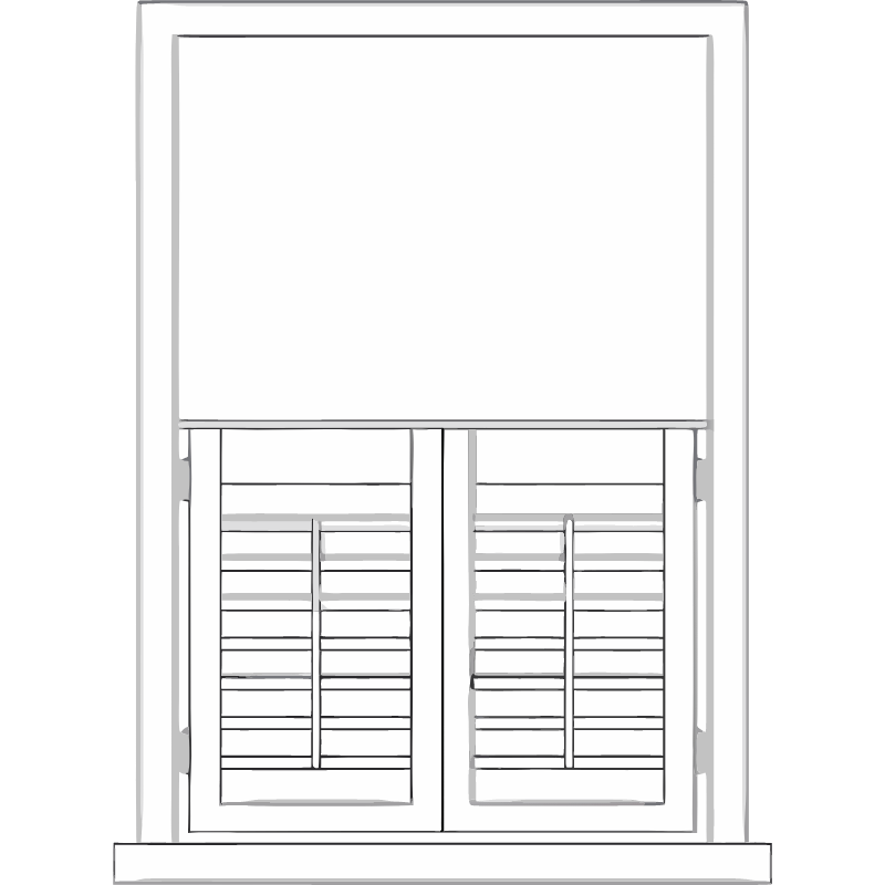 Line drawing of café style shutters covering the bottom half of a window