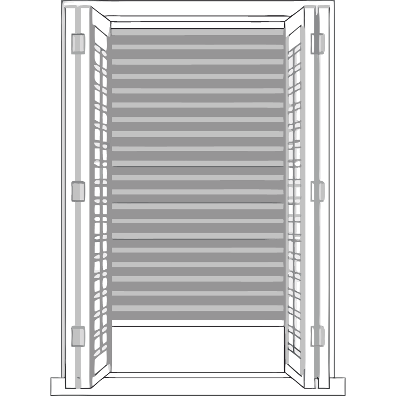 Diagram of shutters with an integrated shade behind the panels