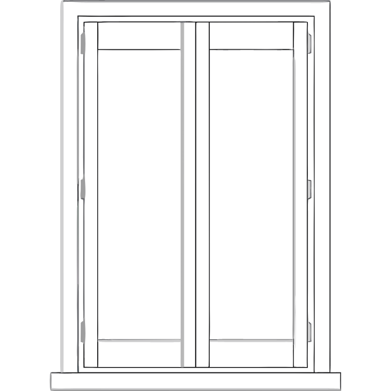 Line diagram of solid panel shutters across a window