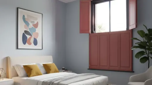 Bedroom with classic solid panel shutters
