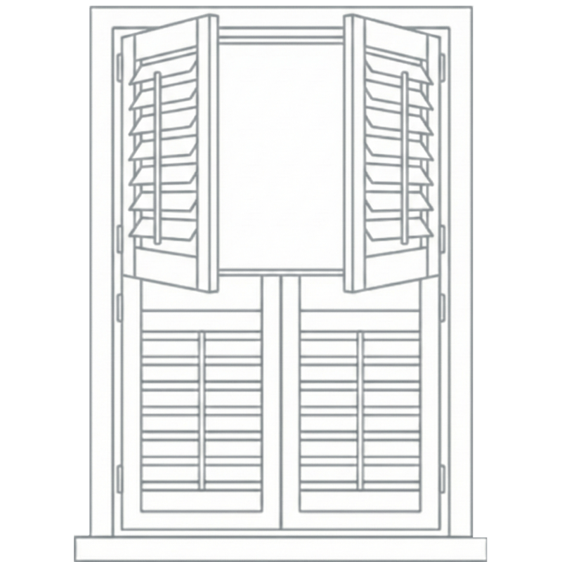 Diagram of tier-on-tier shutters with top panels open and bottom louvres closed