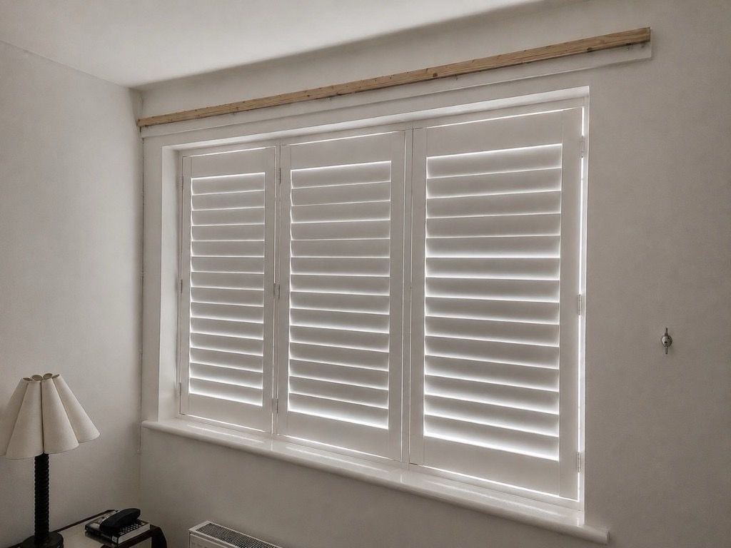 Wednesbury bedroom composite shutters in Silk White, louvres closed