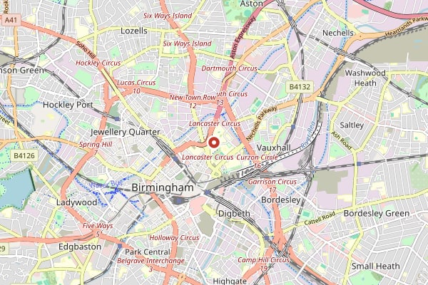 Map of Birmingham and surrounding area