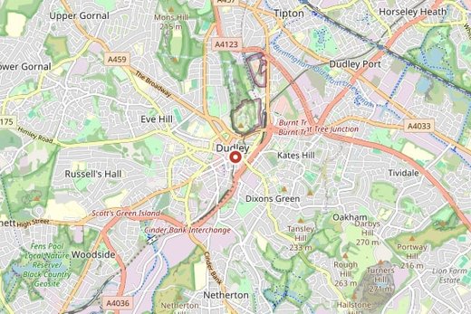 Map of Dudley and surrounding area