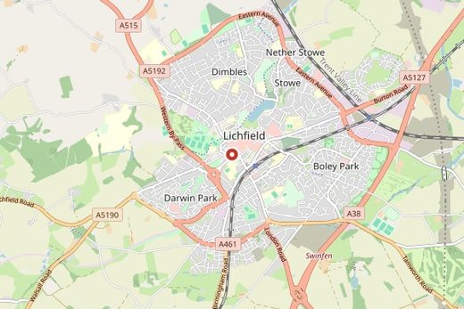 Map of Lichfield and surrounding area