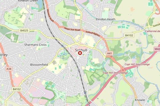 Map of Solihull and surrounding area
