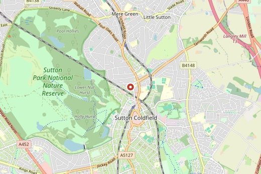 Map of Sutton Coldfield and surrounding area