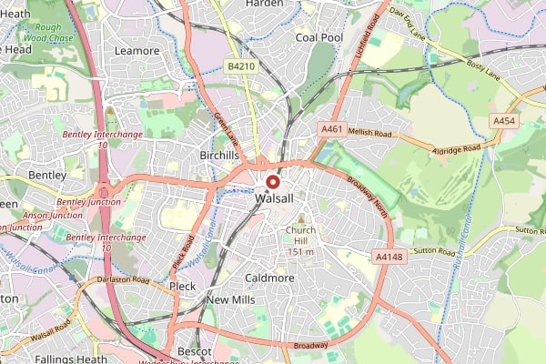 Map of Walsall and surrounding area