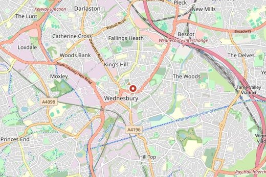 Map of Wednesbury and surrounding area