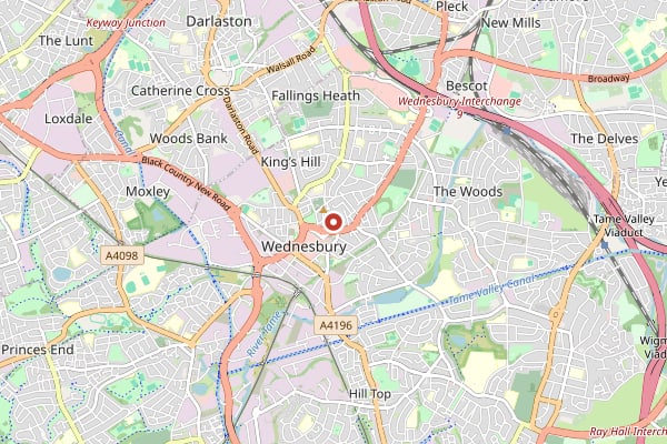 Map of Wednesbury and surrounding area