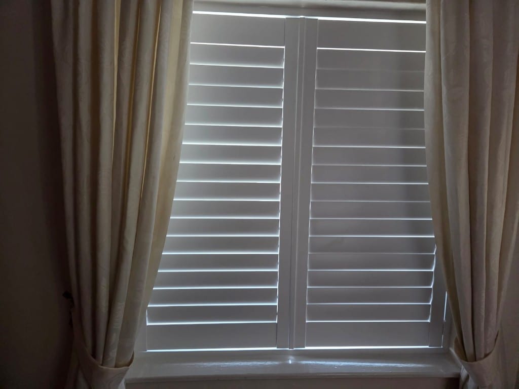 Full Height Pure White Engineered Wood Shutters with 76mm Louvres - Dressing Room