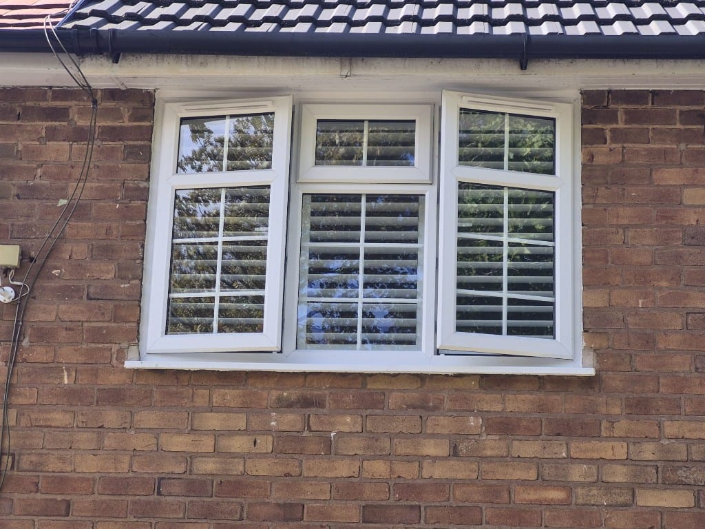 Full Height Pure White Shutters with 76mm Louvres - Outside Photo Window