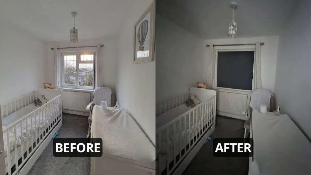 Before and after: BlindScreen blackout in a nursery, Halesowen